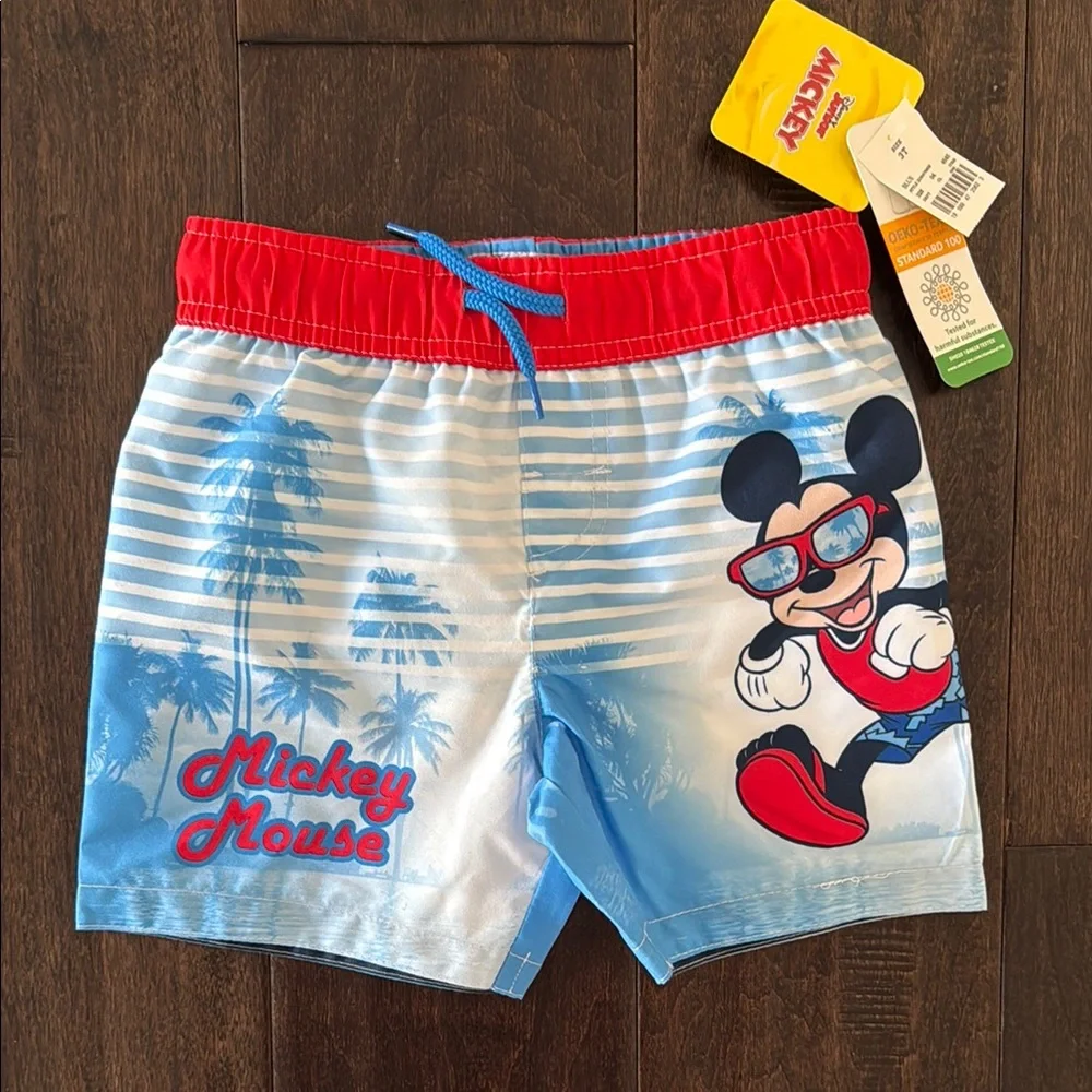 NWT Disney Mickey Mouse Red and Blue Swim Trunks! Matching Rashguard available